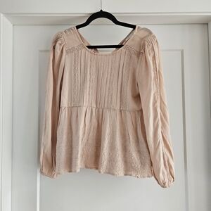 American Eagle Outfitters Light Pink Lace Blouse Embroidered Babydoll Size XS